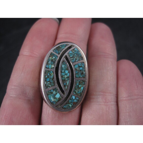 Southwestern Turquoise Chip Inlay Ring Size 9.5 - Picture 9 of 10